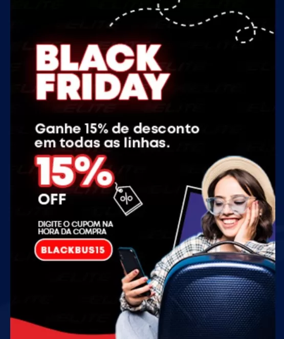 Na Elite TransBrasil, comprando sua passagem pelo APP, você ganha na hora 15% de desconto e ainda concorre a vários prêmios em dinheiro pela CDL