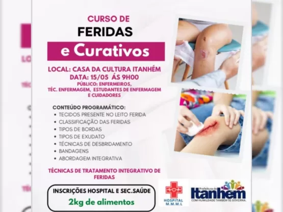 Curso de Feridas e Curativos: Capacitação Essencial para Profissionais da Saúde em Itanhém; inscrições abertas 