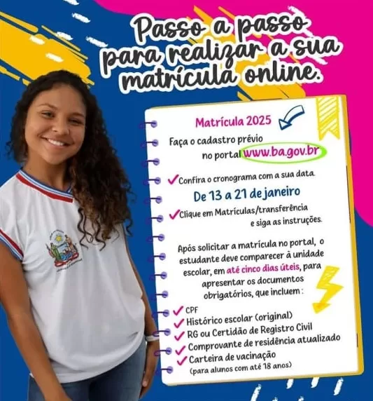 Matrículas da Rede Estadual 2025 já começaram. Saiba como realizar a sua no Polivalente de Itanhém
