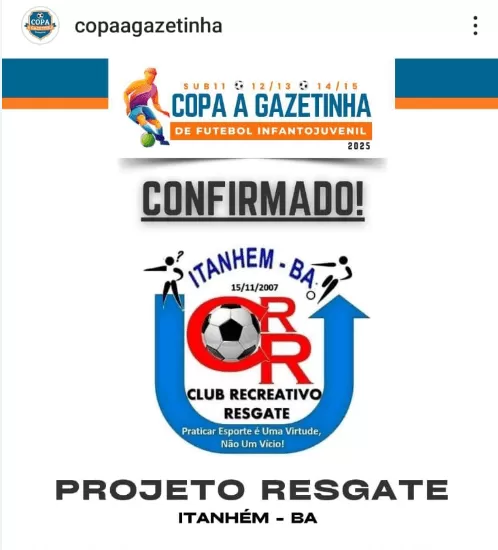 Projeto Resgate de Itanhém é confirmado na Copa Gazetinha 2025