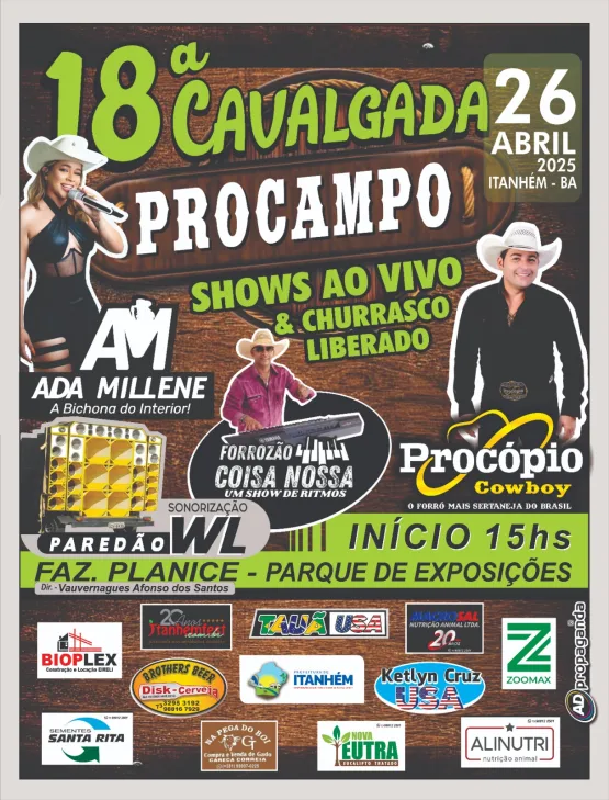 Três atrações animarão a tradicional Cavalgada Procampo em abril, em Itanhém