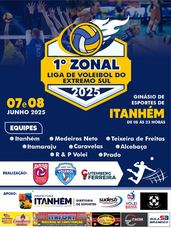 Itanhém sediará nos dias 7 e 8 de junho o 1º Zonal da Liga de Voleibol do Extremo Sul 2025