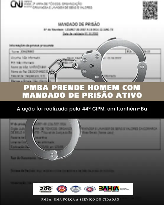 Homem com mandado de prisão por homicídio é capturado pela PMBA em Itanhém-Ba