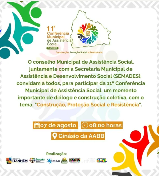 11ª Conferência Municipal de Assistência Social acontece dia 7 de agosto em Itanhém