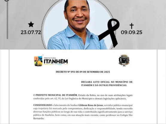 Prefeitura Decreta Luto Oficial De 3 Dias Pelo Falecimento De Gildeon Rosa De Jesus
