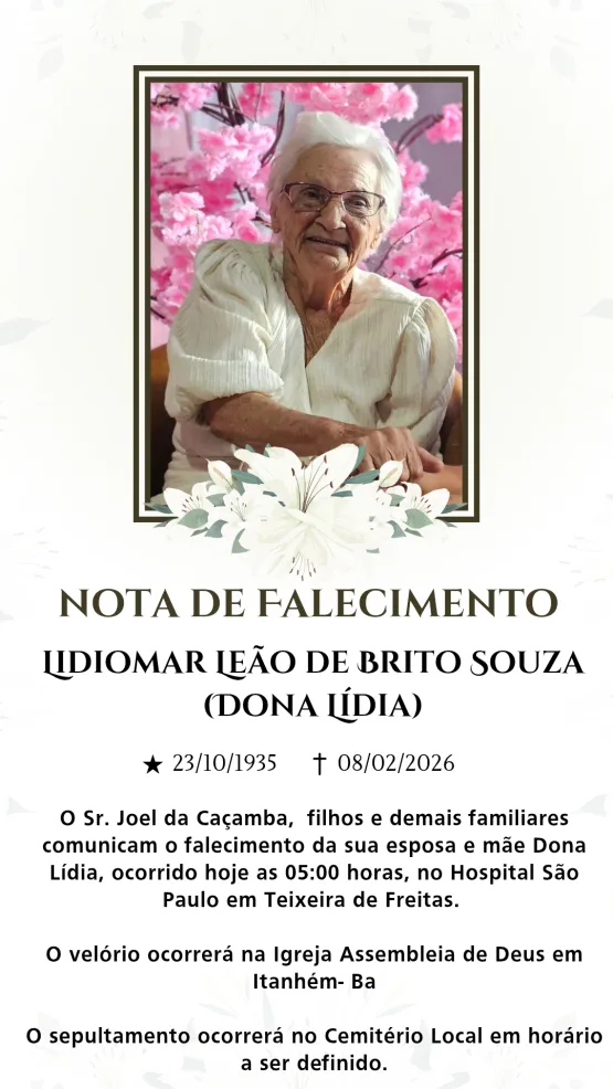 Dona Lídia, Esposa De Joel Da Caçamba, Falece Em Itanhém Aos 90 Anos
