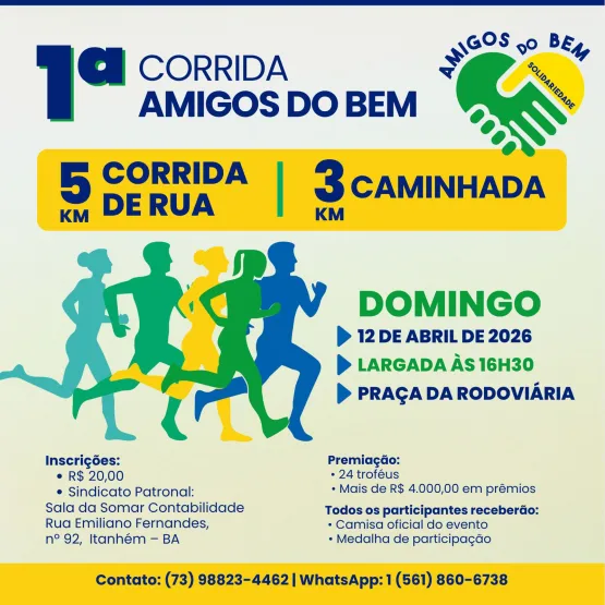 Primeira Corrida Amigos Do Bem Será Realizada Em Itanhém No Dia 12 Com Largada Na Praça Da Rodoviária Primeira Corrida Amigos Do Bem Será Realizada Em Itanhém No Dia 12 Com Largada Na Praça Da Rodoviária
