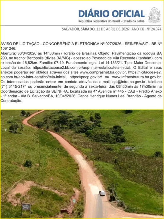 Governo Da Bahia Publica Edital Para Pavimentação Da BA-290 Com Investimento De Mais De R$ 31 Milhões Governo Da Bahia Publica Edital Para Pavimentação Da BA-290 Com Investimento De Mais De R$ 31 Milhões