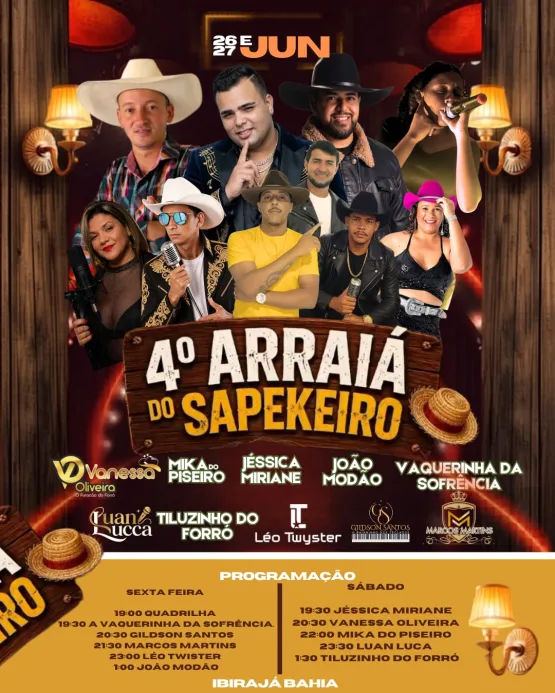 Arraiá do Sapekeiro promete grande festa em Ibirajá nos dias 26 e 27 de junho