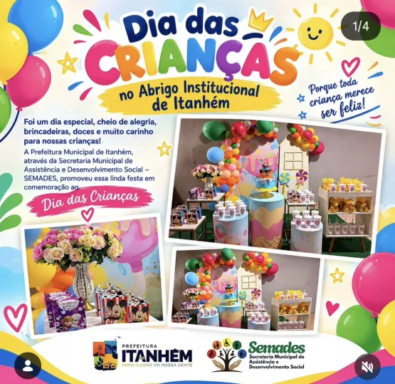Prefeitura de Itanhém celebra Dia das Crianças com ações especiais da SEMADES Prefeitura de Itanhém celebra Dia das Crianças com ações especiais da SEMADES
