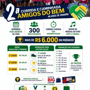 2ª Corrida e Caminhada Amigos do Bem abre inscrições e terá nova data em Itanhém