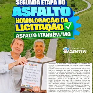 Asfalto inicia próximos dias - Itanhém Comemora Homologação De Mais De R$ 31 Milhões Para Asfaltamento Da BA-290 Até Minas Gerais