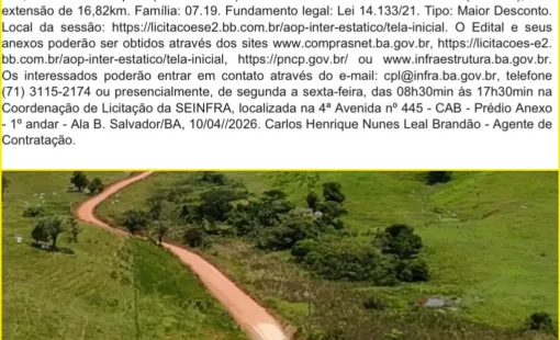 Governo Da Bahia Publica Edital Para Pavimentação Da BA-290 Com Investimento De Mais De R$ 31 Milhões