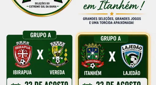 Itanhém enfrenta Lajedão neste sábado pela Copa Consórcio Construir de Futebol