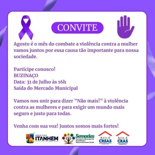 Itanhém realiza Buzinaço contra a violência à mulher no dia 31 de julho
