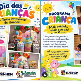 Prefeitura de Itanhém, através da SEMADES, realiza Dia das Crianças no Programa Criança Feliz e no Abrigo Institucional.