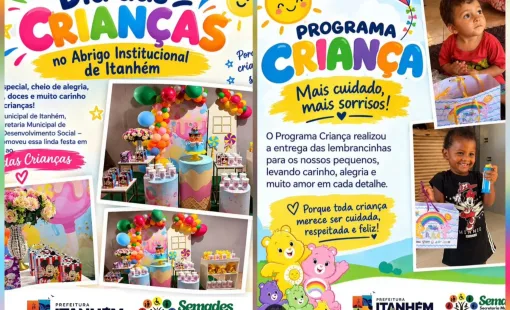 Prefeitura de Itanhém, através da SEMADES, realiza Dia das Crianças no Programa Criança Feliz e no Abrigo Institucional.