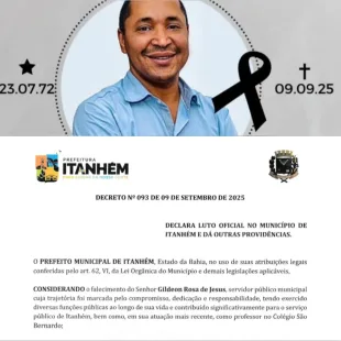 Prefeitura Decreta Luto Oficial De 3 Dias Pelo Falecimento De Gildeon Rosa De Jesus